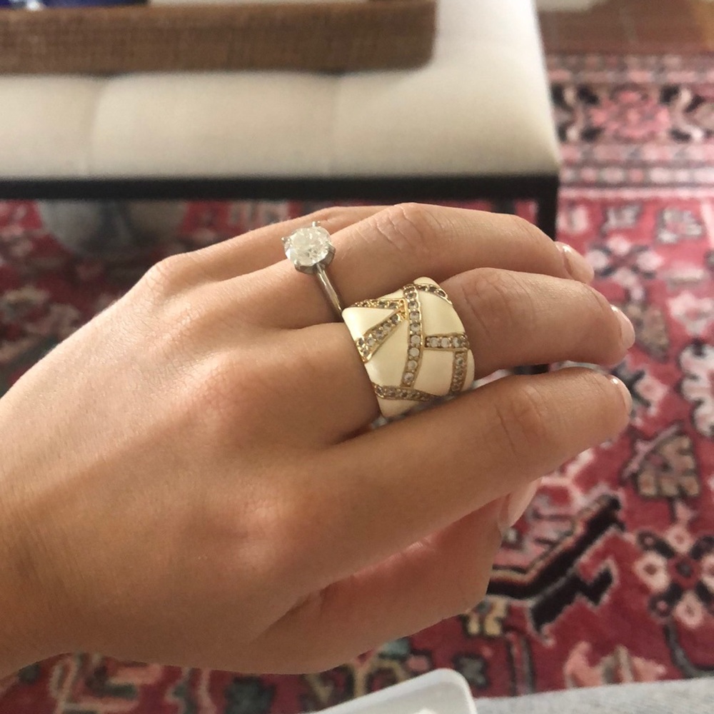 Ceramic and rhinestone cuff ring